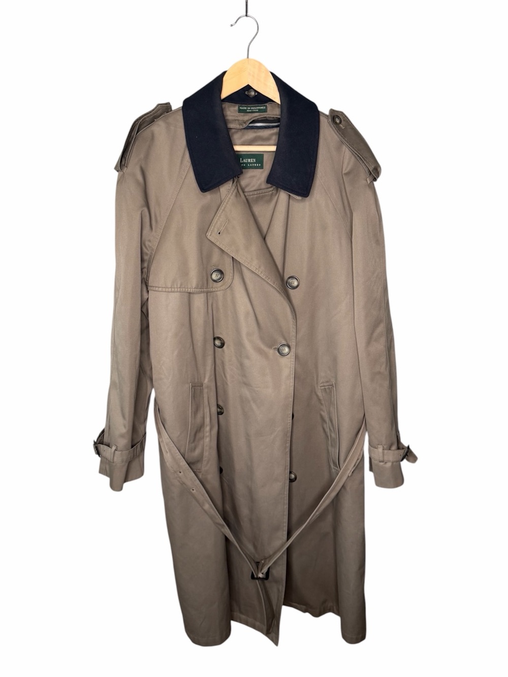 Lauren Ralph Lauren Vintage Double Breasted Trench Coat Contrast Collar Belted